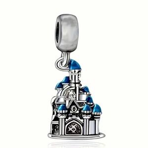 silver Enchanted Blue Castle Charm Pendant NWT